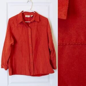 Western VTG Faux Suede Shirt Pumpkin Rick Rack Autumn M Petite | True Autumn